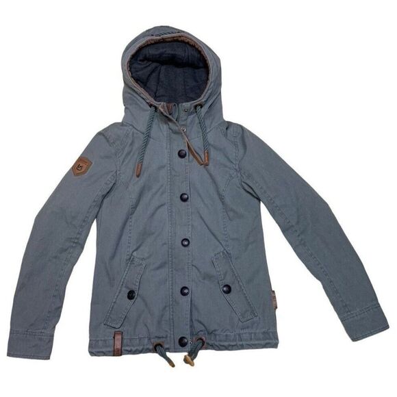 NAKETANO Womens Jacket Coat Size Small Brave Gray Full Zip Drawstring Hooded - Picture 1 of 12